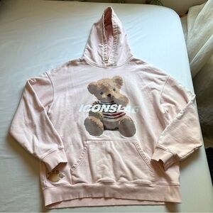 SSUR x ICONSLAB pink teddy bear graphic logo long sleeve knit hoodie sweater